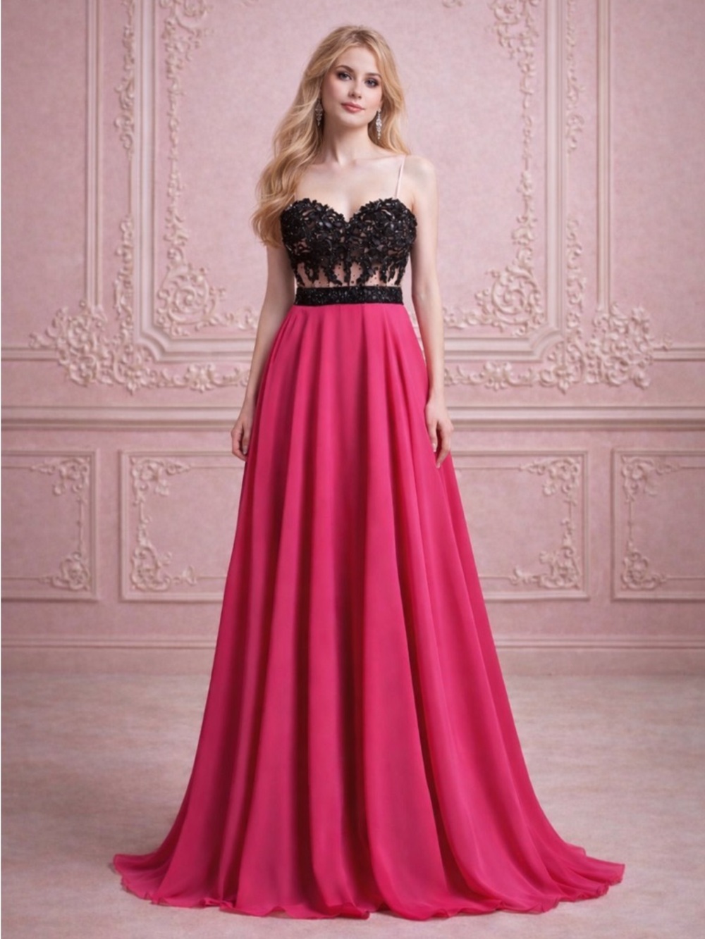 RARE Rhinestone and Lace Corset Pink and Black Prom Dress 🩷🖤